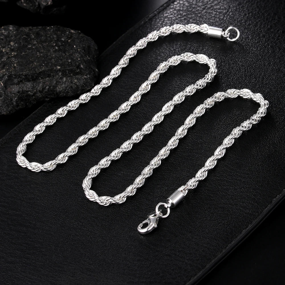 Hot Charms Fine 4mm Rope Chain Necklace – 925 Sterling Silver, Classic Fashion Jewelry for Women and Men, Wedding and Holiday Gifts