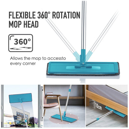 Hand-Free Flat Squeeze Mop & Bucket - Microfiber Cleaning for Hardwood, Laminate, and Tile Floors