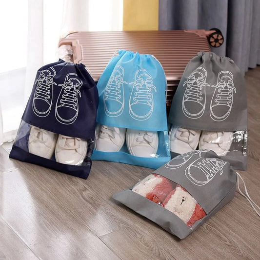 5-Piece Set Waterproof Shoe Storage Bags - Large Capacity, Thickened Non-Woven Fabric, Moistureproof Travel Organizers with Strap Closure