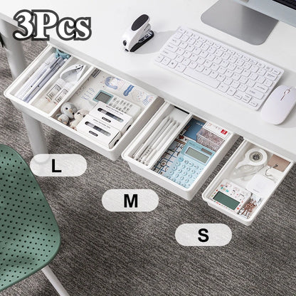 Hidden Storage Box | Self-Adhesive Desk Drawer | Plastic Table Holder for Sundries, Cosmetics & Stationery - Organizer