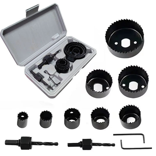 11 Piece Hole Saw Kit - Durable Carbon Steel Metal Circle Cutter for Wood, PVC, and Plastic with Power Drill Compatibility