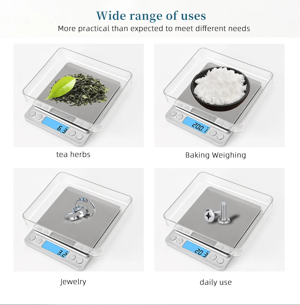 Digital Kitchen Scale Precision Scales - 3Kg/500G Capacity, 0.01g Accuracy, Jewelry Weighing for Food Diet, LCD Electronic Measuring Balance