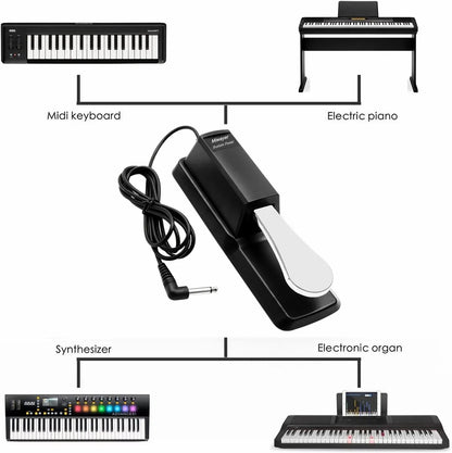 Miwayer Sustain Pedal with Polarity Switch - Ideal for MIDI Keyboards, Synths, Digital Pianos, Electronic Drums, and Electric Pianos