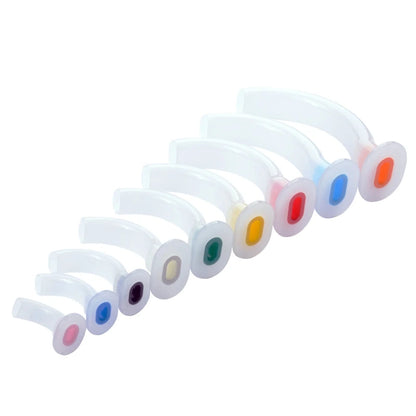 9-Piece Disposable Oral Airway Gas Tubes - First Aid Guide for Patient Airway Management with Color-Coded Guedel Tubes