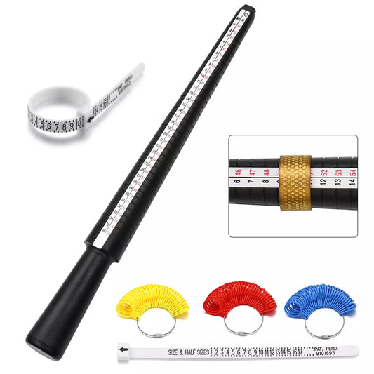 Professional Jewelry Tools - Ring Mandrel Stick & Finger Gauge Ring Sizer Set - Measure UK/US Sizes for DIY Jewelry Making