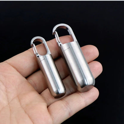 Portable Mini Stainless Steel Sealed Capsule Pill Box - Waterproof First Aid Pendant for Camping Travel - Outdoor Pill Case