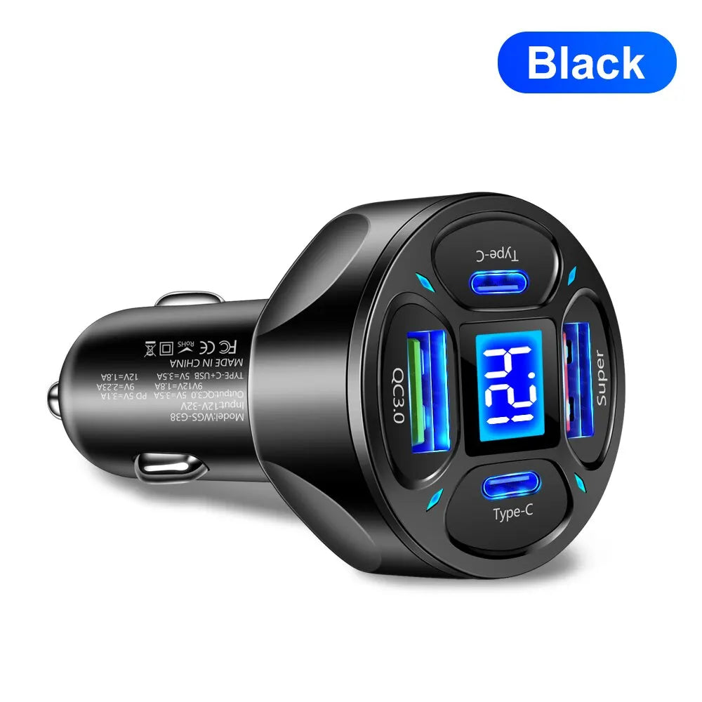 66W 4 Ports USB Car Charger - Fast Charging PD & Quick Charge 3.0 Adapter for iPhone 13, 12, Xiaomi, Samsung