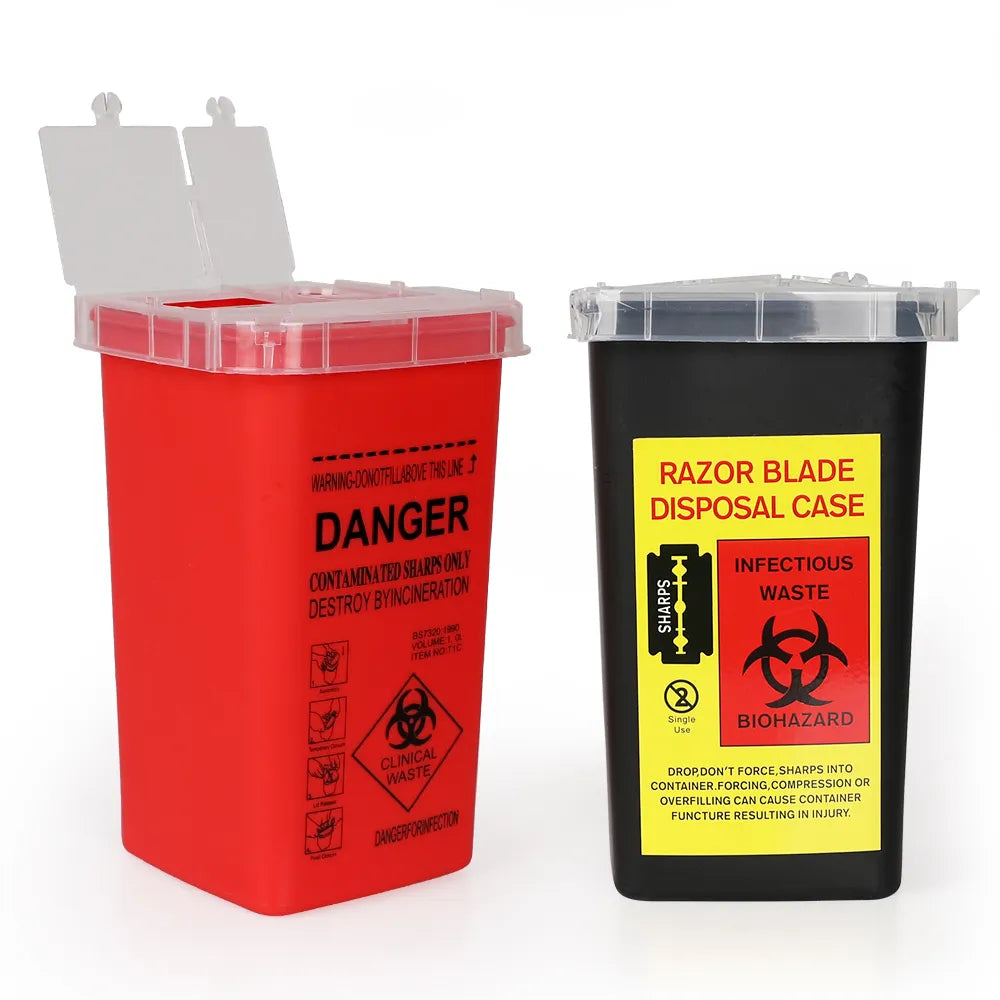 Efficient 1L Plastic Sharps Container: Ideal for Tattoo Needles & Medical Waste Disposal - Black/Red Needle Disposal Box