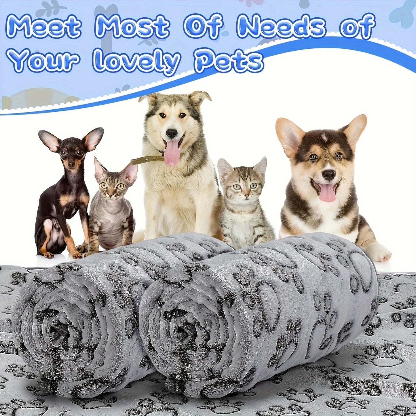 Soft Fluffy Pet Blanket - High-Quality Warm and Comfortable Mat with Cute Cartoon Pattern for Cats and Dogs