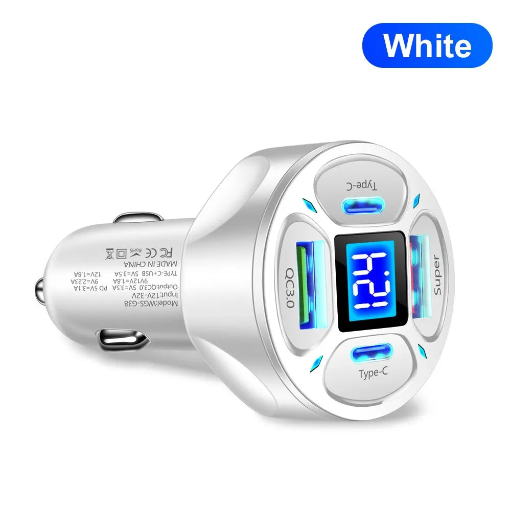 66W 4 Ports USB Car Charger - Fast Charging PD & Quick Charge 3.0 Adapter for iPhone 13, 12, Xiaomi, Samsung