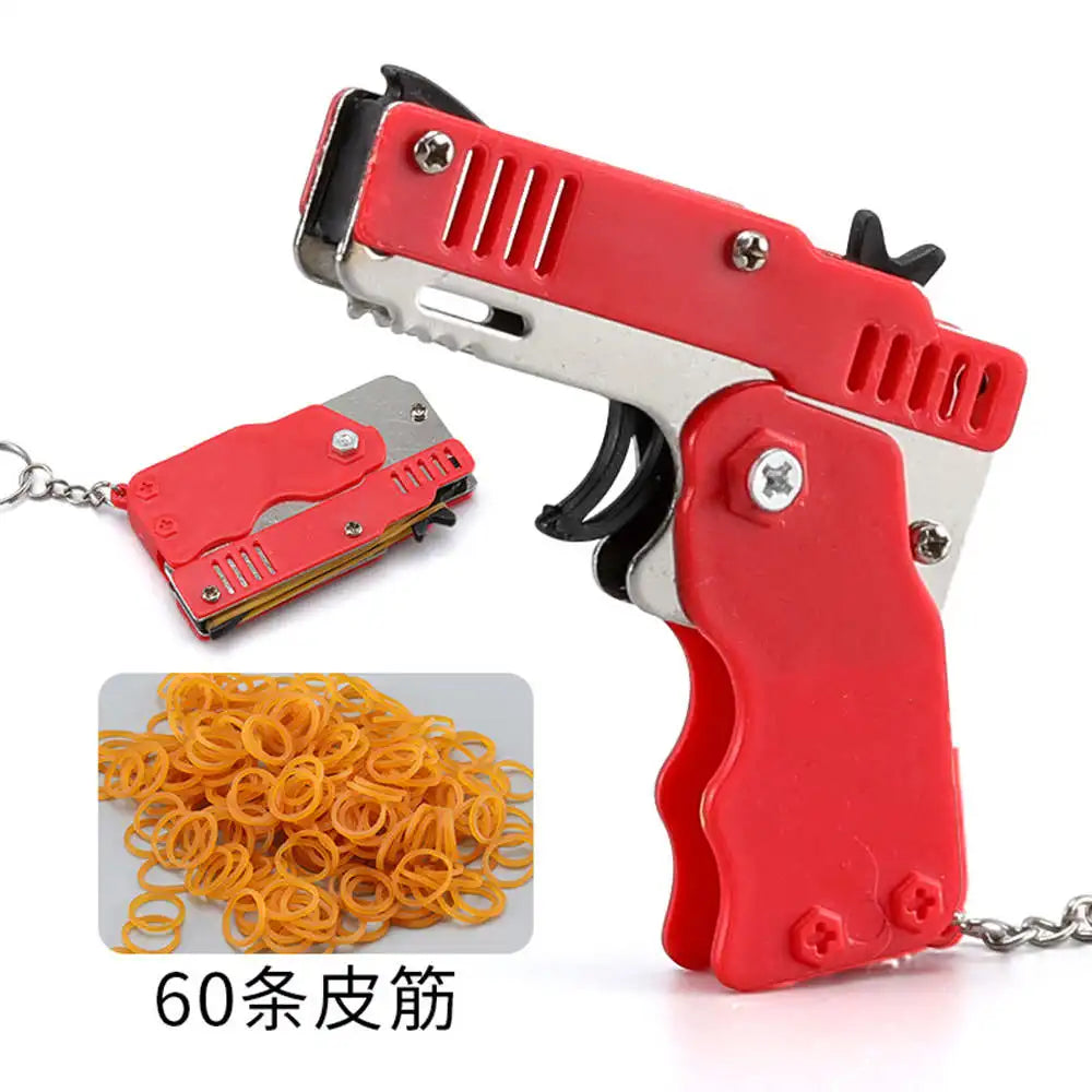 1PCS Keychain Gun: Rubber Band Shooting Pistol Alloy Kid's Outdoor Party Metal Gun - Funny Boyfriend Gift