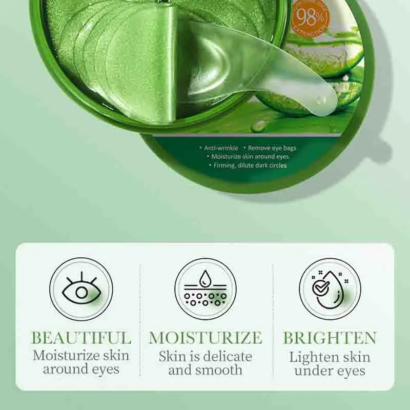 60pcs Aloe Vera Collagen Eye Masks – Anti-Dark Circles and Bags, Moisturizing and Firming Eye Patches for Skin Care