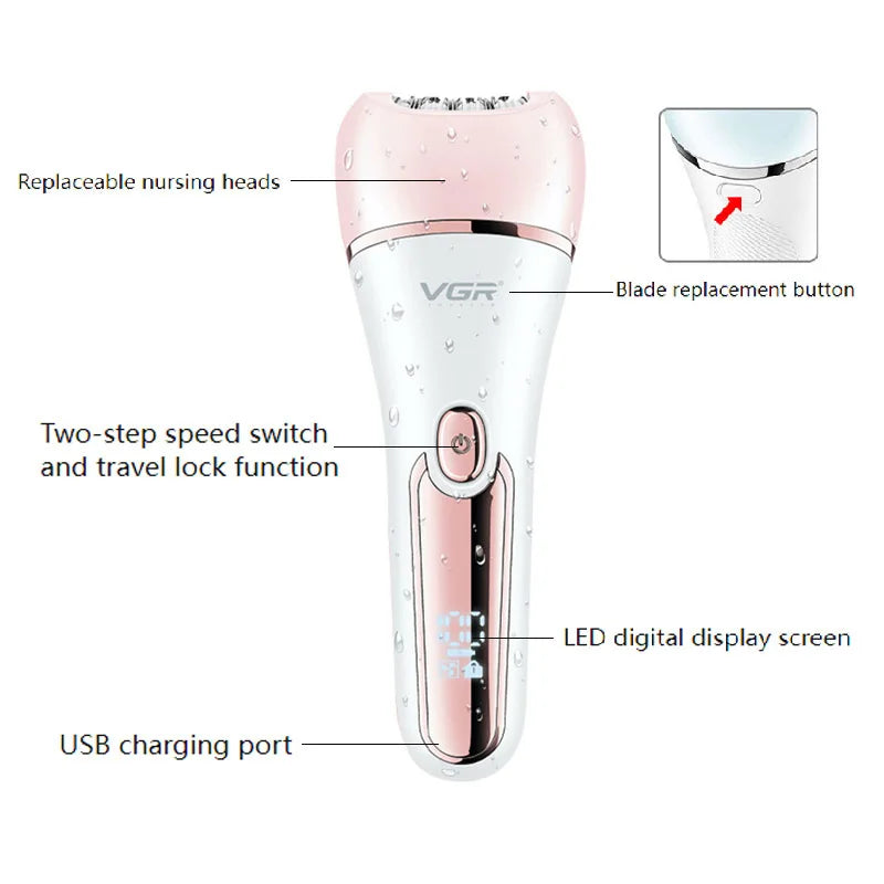 VGR Electric Women Epilator: Leg, Body, Lip, Chin, and Bikini Hair Removal - Lady Facial Hair Remover and Depilatory Trimmer