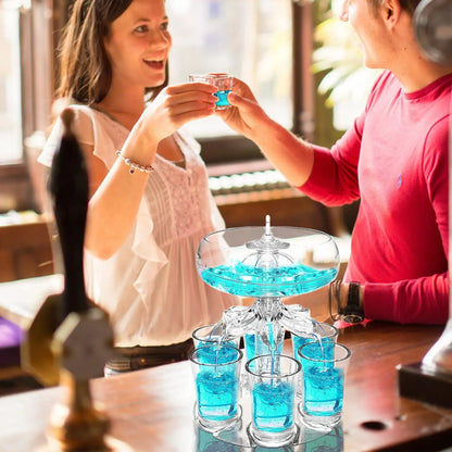 Party Drink Shot Dispenser Set with 6 Shot Glasses in Acrylic Holder - Perfect for Family Gatherings and Bar Drinking Games