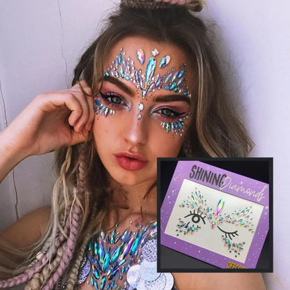 3D Sexy Face Tattoo Stickers: Temporary Glitter Fake Tattoos with Rhinestones for Women - Masquerade Party Face Jewels