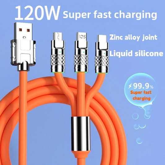 6A 120W 3-in-1 USB Fast Charger Cable | iPhone 14, Micro USB, Type-C, 8-Pin Charging Cord | Compatible with Huawei, Samsung, Xiaomi