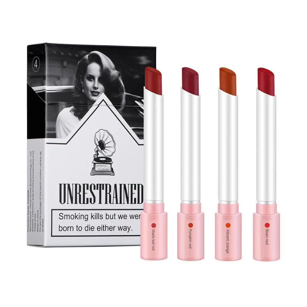 4 Color Cigarette Lipstick Set – Matte Lip Gloss, Long-Lasting & Waterproof Lip Tint, Nude Lip Makeup Cosmetics