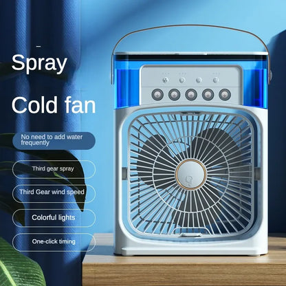 Portable Humidifier Fan Air Conditioner - Small Air Cooler with Hydrocooling, Adjustable for Office, 3-Speed Fan