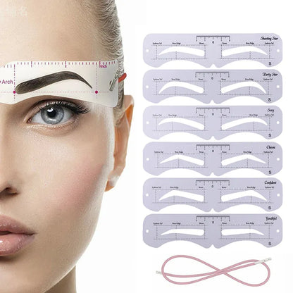 6 Style Eyebrow Stencil Set - Grooming Shaper Template with Reusable Stickers - Makeup Tools for Precision Brow Shaping