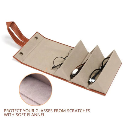 Portable Multi-Slot Eyeglasses Organizer: Travel-Friendly Folding Sunglasses PU Leather Case for Home Storage - 3/5 Grids Display