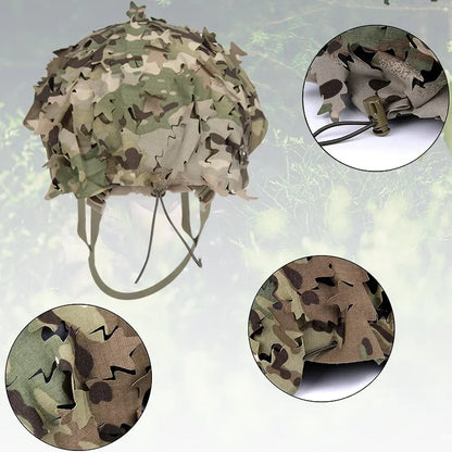 3D Camo Laser Cut Leaf Shape Airsoft Helmet Cover - Mesh Cloth for Paintball, Paratrooper, and Hunting Helmet Accessories