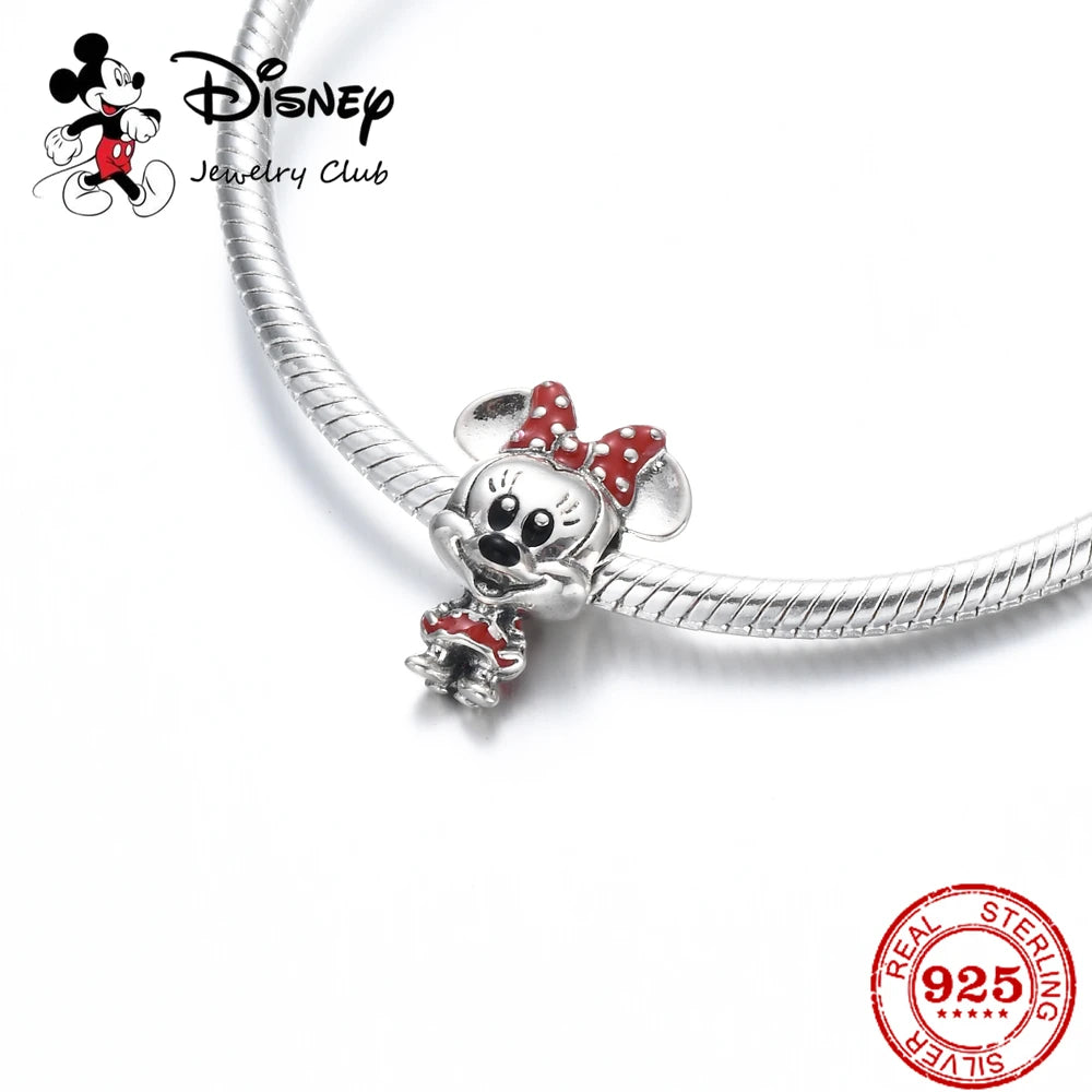 New 925 Sterling Silver Mickey Minnie Vinnie Charm - Ley 925 Chain Beaded, Fits Original Pandora Bracelet, DIY Ladies Jewelry