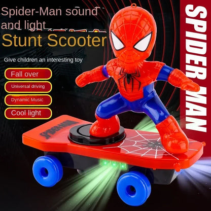 New Spiderman Automatic Flip Rotation Skateboard – Electric Music Stunt Car Toy with Acousto-Optic Lights | Christmas Anime Gift