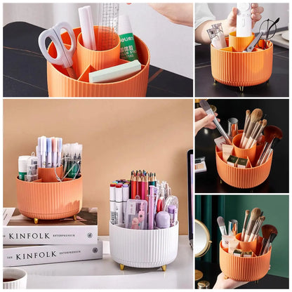 360° Rotating Makeup Brush Holder & Cosmetic Organizer - Desktop Storage Box for Lipstick, Eyeliner, Portable Vanity Essential