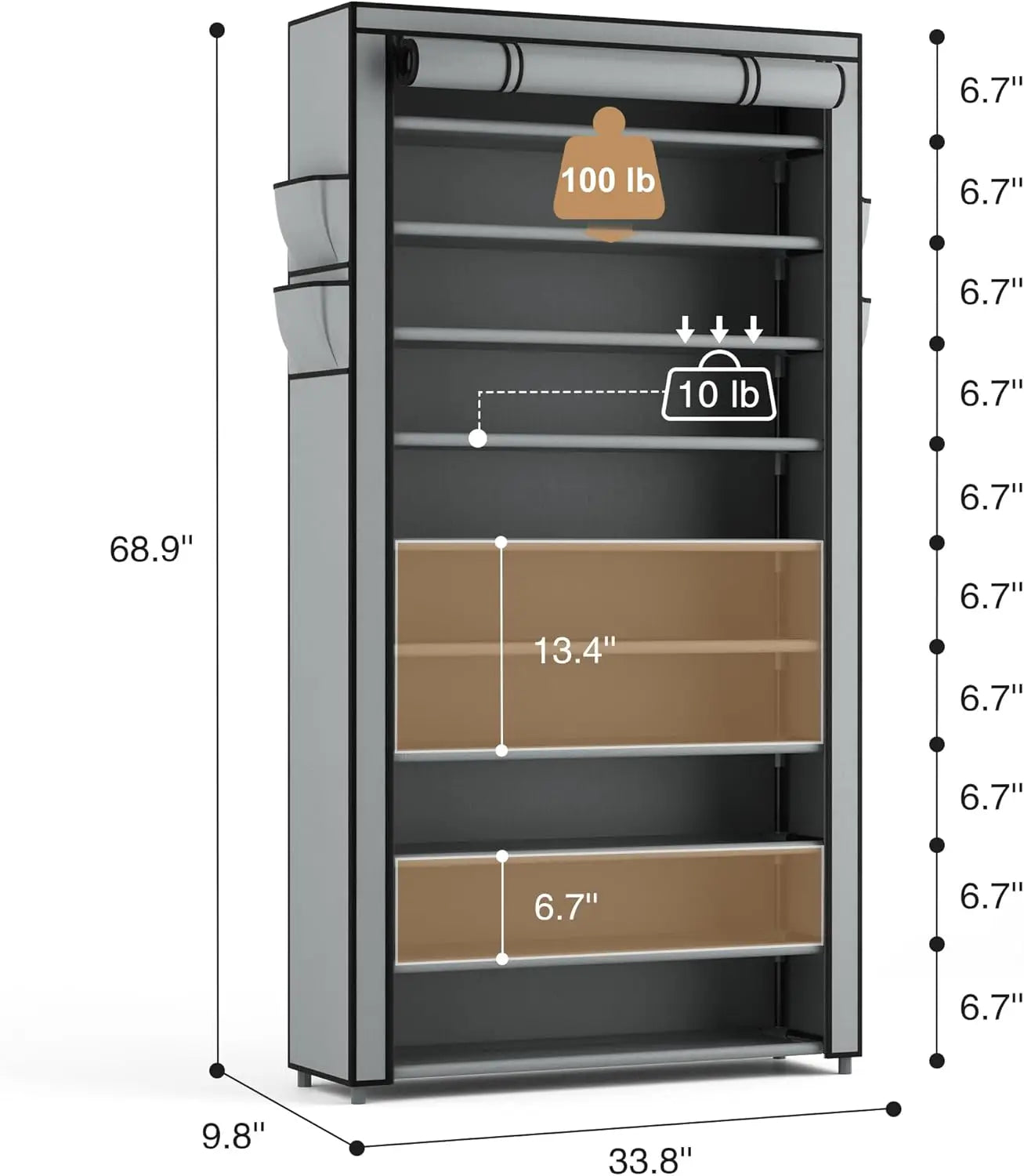 Stackable 10-Tier Shoe Rack with Covers - Tall Shelf Storage for 50-55 Pairs of Shoes and Boots, Large Capacity Vertical Rack