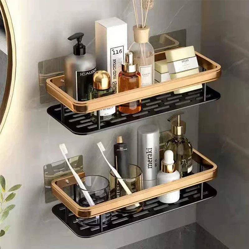 Aluminum Alloy Bathroom Shelf - No-Drill Kitchen and Shower Storage Organizer for Shampoo and Accessories