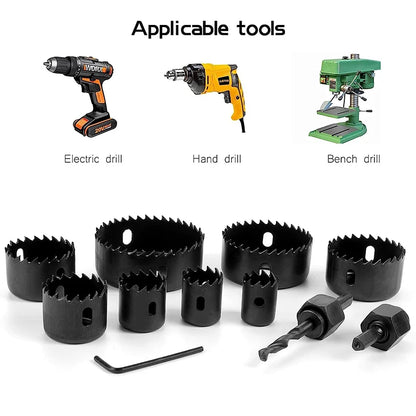 11pcs Hole Saw Cutting Set: Tools for Wood, Metal Alloys Circular Round - Sizes 19-64mm with Handy Case