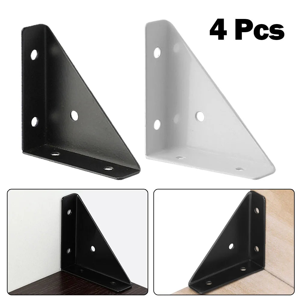 Durable Iron Corner Brackets: Set of 4 Thickened Wall Fixed Support Frames for Shelves - Reliable Angle Corner Bracket