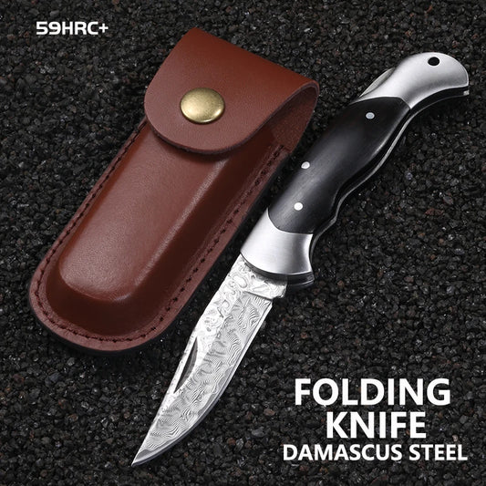 Damascus Steel Folding Knife – High Hardness Portable Paring and Fruit Knife, High-Grade Stainless Steel