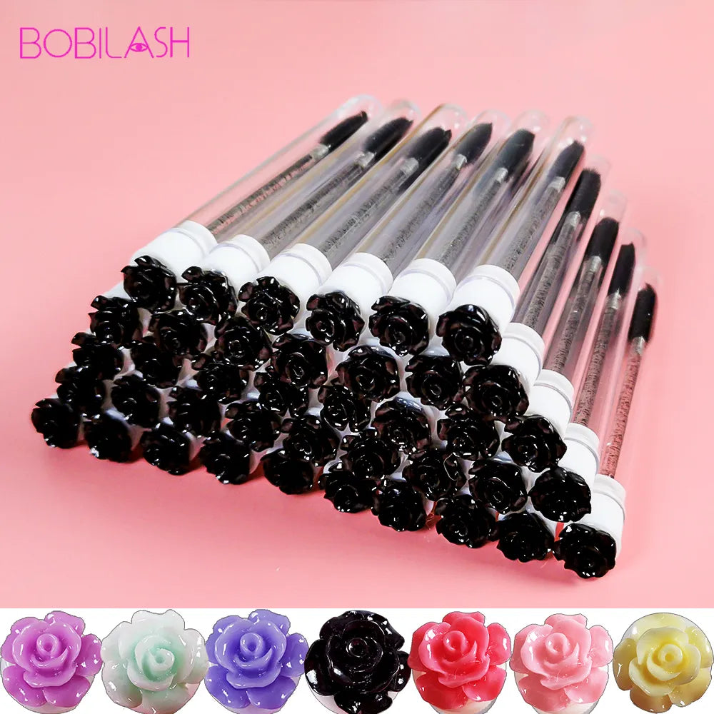 10/50pcs Reusable Eyelash Brush Tubes | Eyebrow Wands with Replaceable Dust-proof Drill Rose Bottom - Convenient Beauty Tool