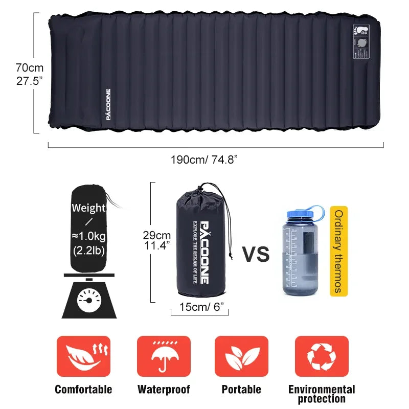 Outdoor Thicken Camping Mattress: Ultralight Self-Inflating Air Mattress with Built-in Pump for Travel, Hiking, and Fishing