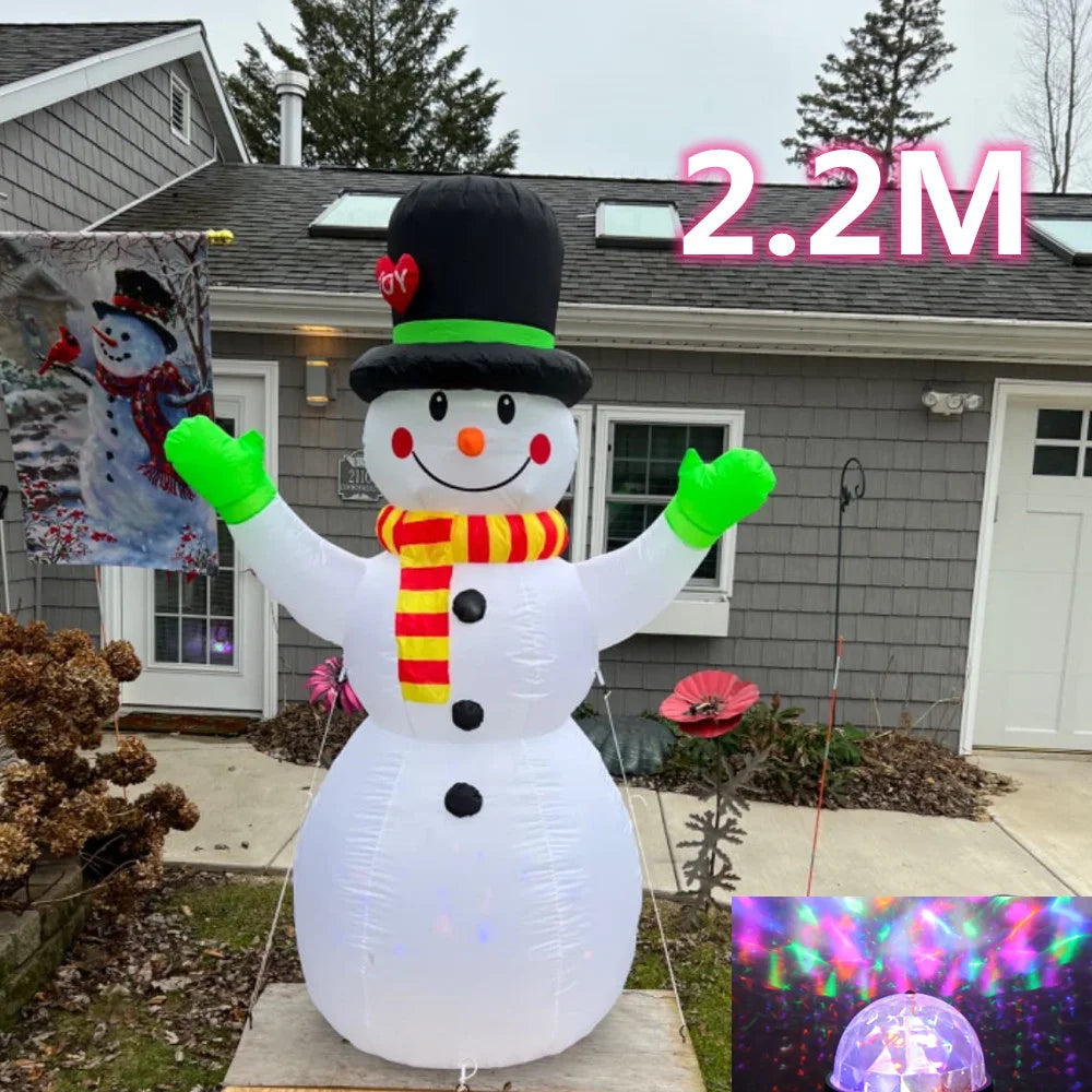 2.2M Christmas Snowman Inflatable with LED Lights - Rotating Green Glove Holiday Decor and Yard Stake Prop