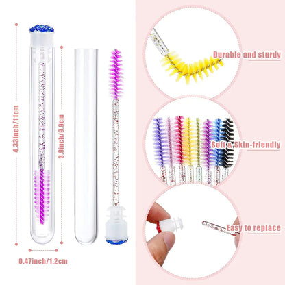 50Pc Reusable Eyebrow Brush Tube: Replaceable Dust-proof Sparkling Diamond Eyelash and Eyebrow Makeup Brush Set