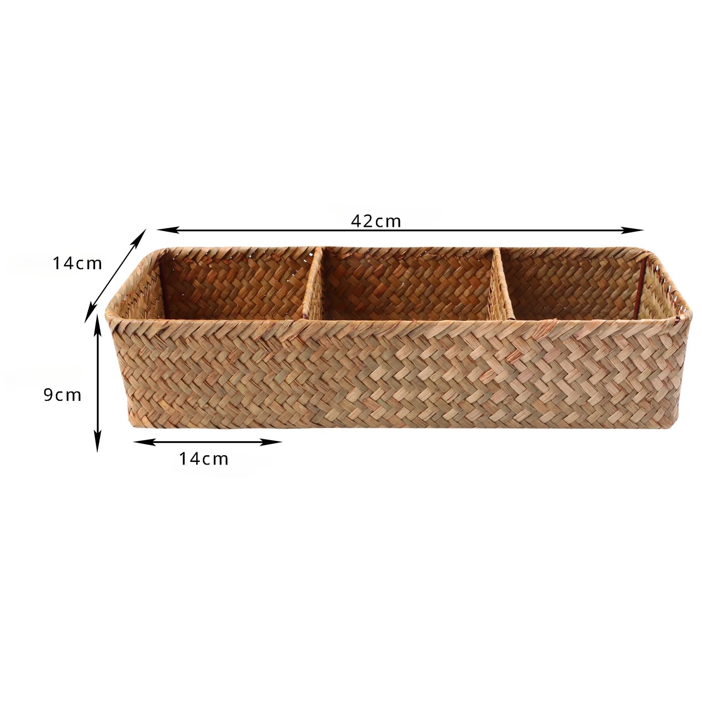 Hand Woven Storage Baskets with Lid - Rectangular Dust-Proof Clothing Storage Box, 3-Grid Wardrobe Container for Sundries Organizer