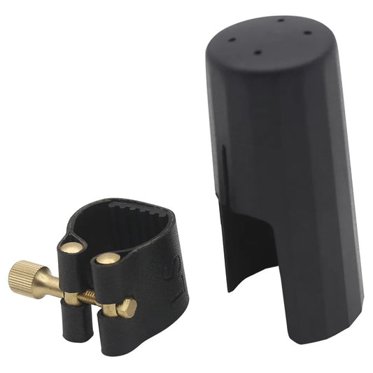 Alto Soprano Tenor Saxophone Clarinet Ligature & Cap Set: Sax Leather Buckle Clamp - Woodwind Instrument Accessory