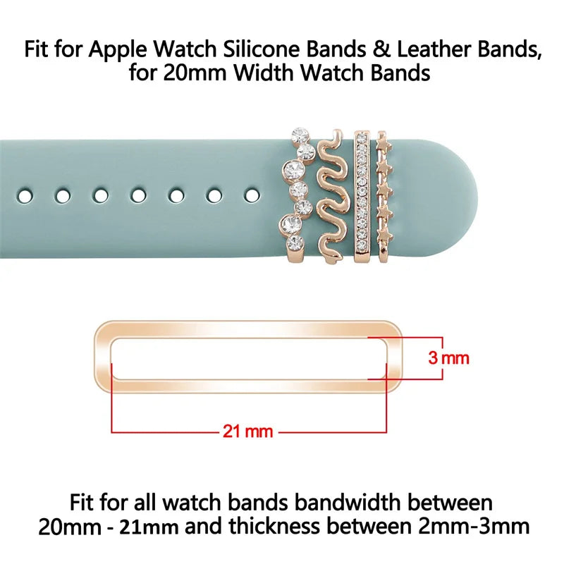 Diamond Jewelry Charms for Apple Watch Series 8/7/6/5/4/SE/9 Accessories - Decoration for Samsung/Huawei Watch Strap 20mm/22mm