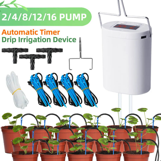 Automatic Plant Watering Pump: Home Sprinkler Drip Irrigation Device - 2/4/8/16 Heads Pump Timer System Kit Garden Tool