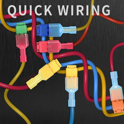 T-Tap Connector Quick Electrical Cable Connectors - Waterproof Snap Splice Lock Wire Terminals in Blue, Yellow, and Red (10, 30, or 100 Pcs)