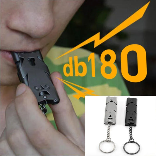 Portable 180 dB Aluminum Alloy Whistle – Double Tube Lifesaving Emergency SOS Safety Tool for Outdoor Camping Equipment