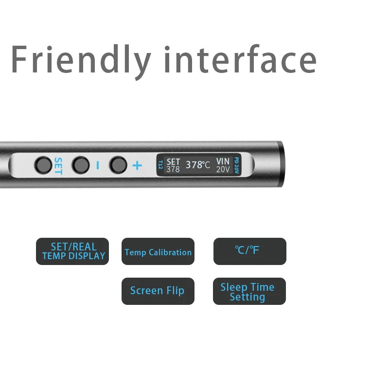 Portable T12 Electric Soldering Iron - 65W PD, 72W DC, CNC Metal Body, Adjustable Temperature Solder Welding Station - Fast Heating Tool