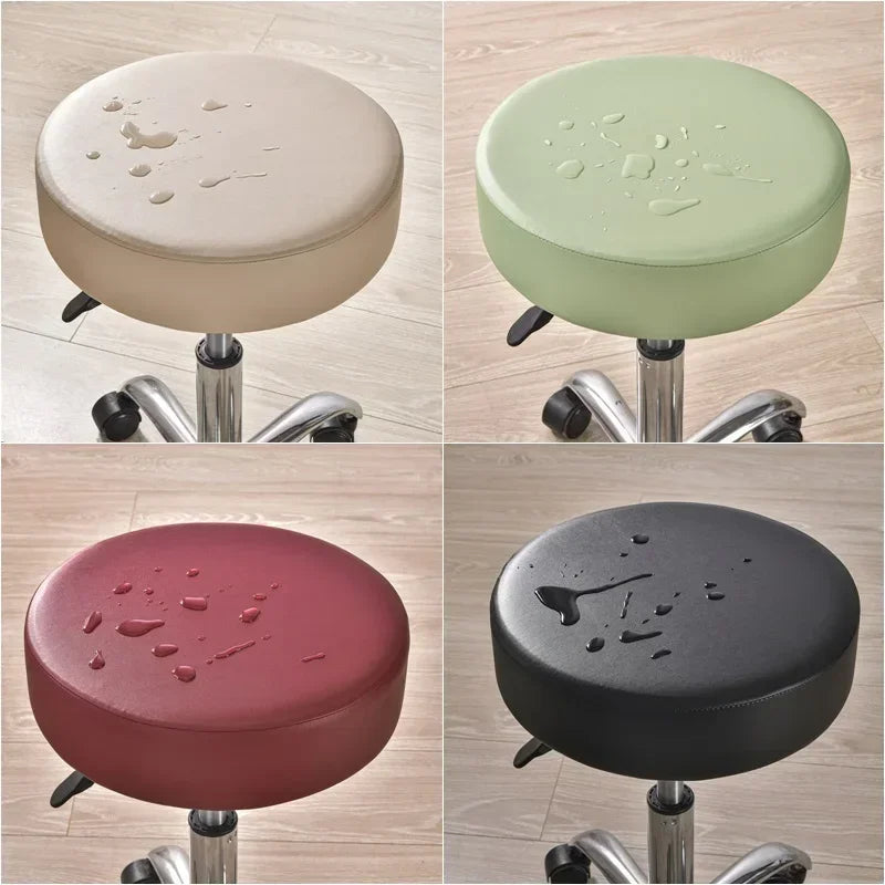 PU Leather Round Stool Cover - Waterproof, Elastic Lifting, 360 Degree All-Inclusive Bar Chair Seat Cushion Cover