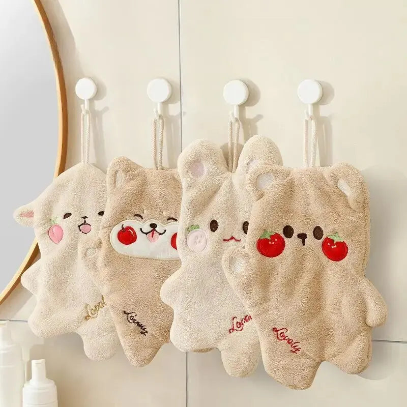 Cartoon Square Scarf Double Layer Hand Towel: Thick Absorbent Coral Velvet Cute Tong Hanging Hand Towel