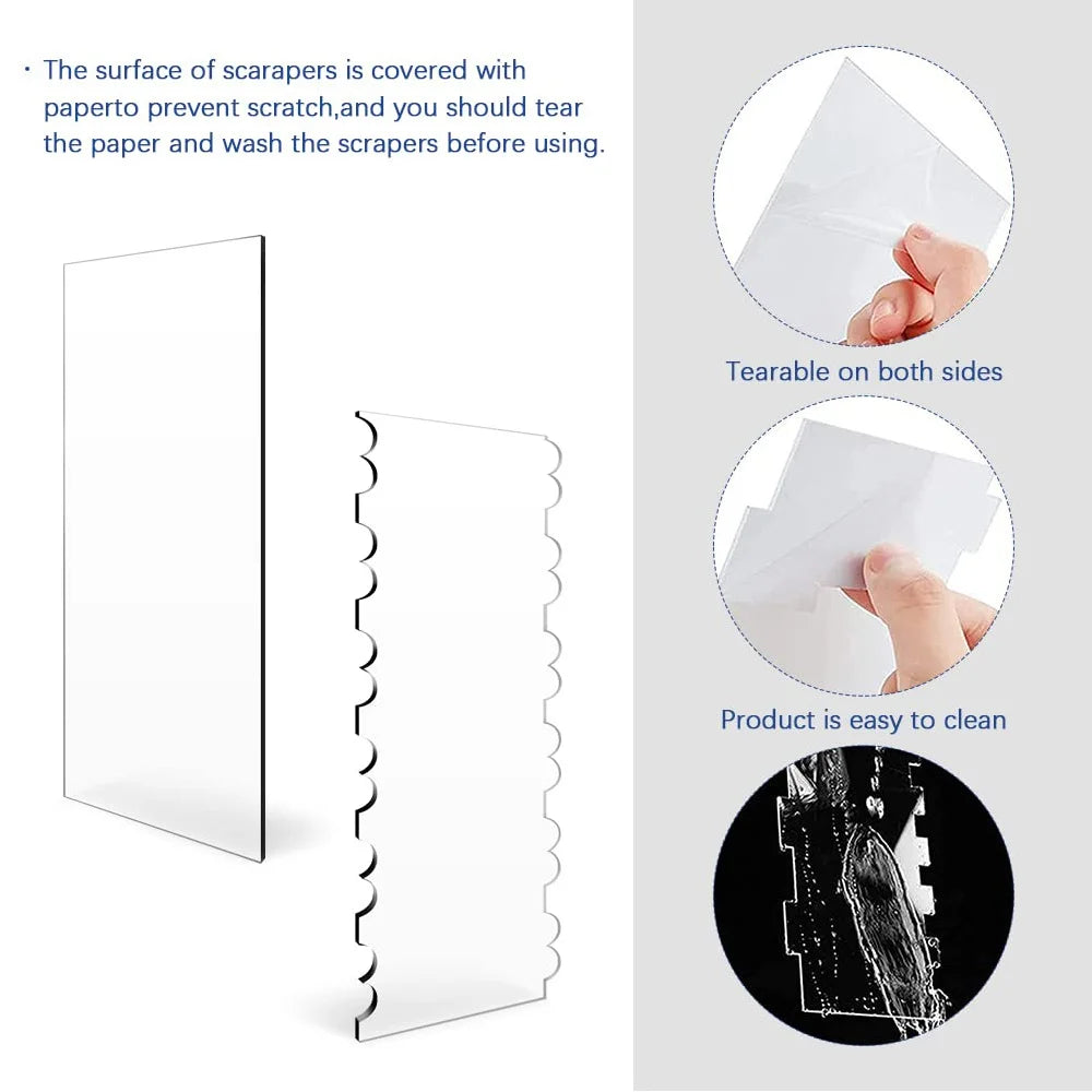 Acrylic Cake Scraper Set: 2pcs Decorating Contour Stripe Comb & Saw Tooth Smoother - Buttercream Frosting Essentials - Cake Decorating Tools
