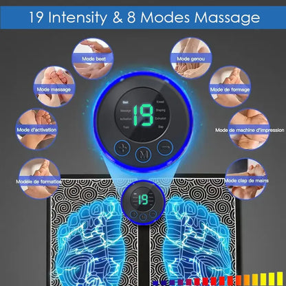 Sole Massage Pad - Foot Massager with 8 Modes, 19 Levels of Muscle Stimulation, USB Charging for Ultimate Relaxation