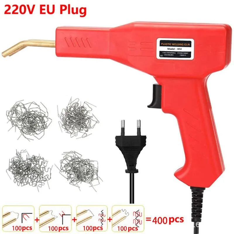 Red Plastic Welder: 50W Hot Nail Gun with 200/400/800 Nails - Car Bumper Repair Kit & Garage Nailer for PVC Machine Welding