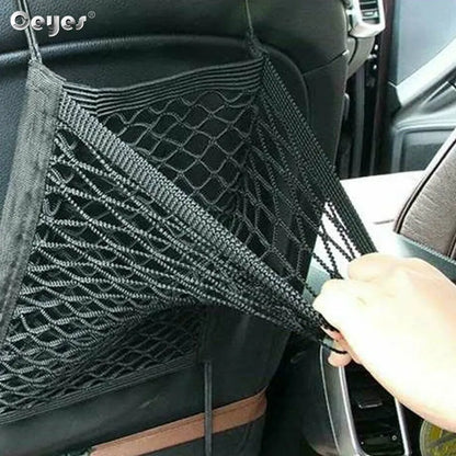 Universal Car Truck Seat Mesh Storage Net Bag: Elastic Polyester Organizer with Hook Between Seats - Pocket Holder for Organization